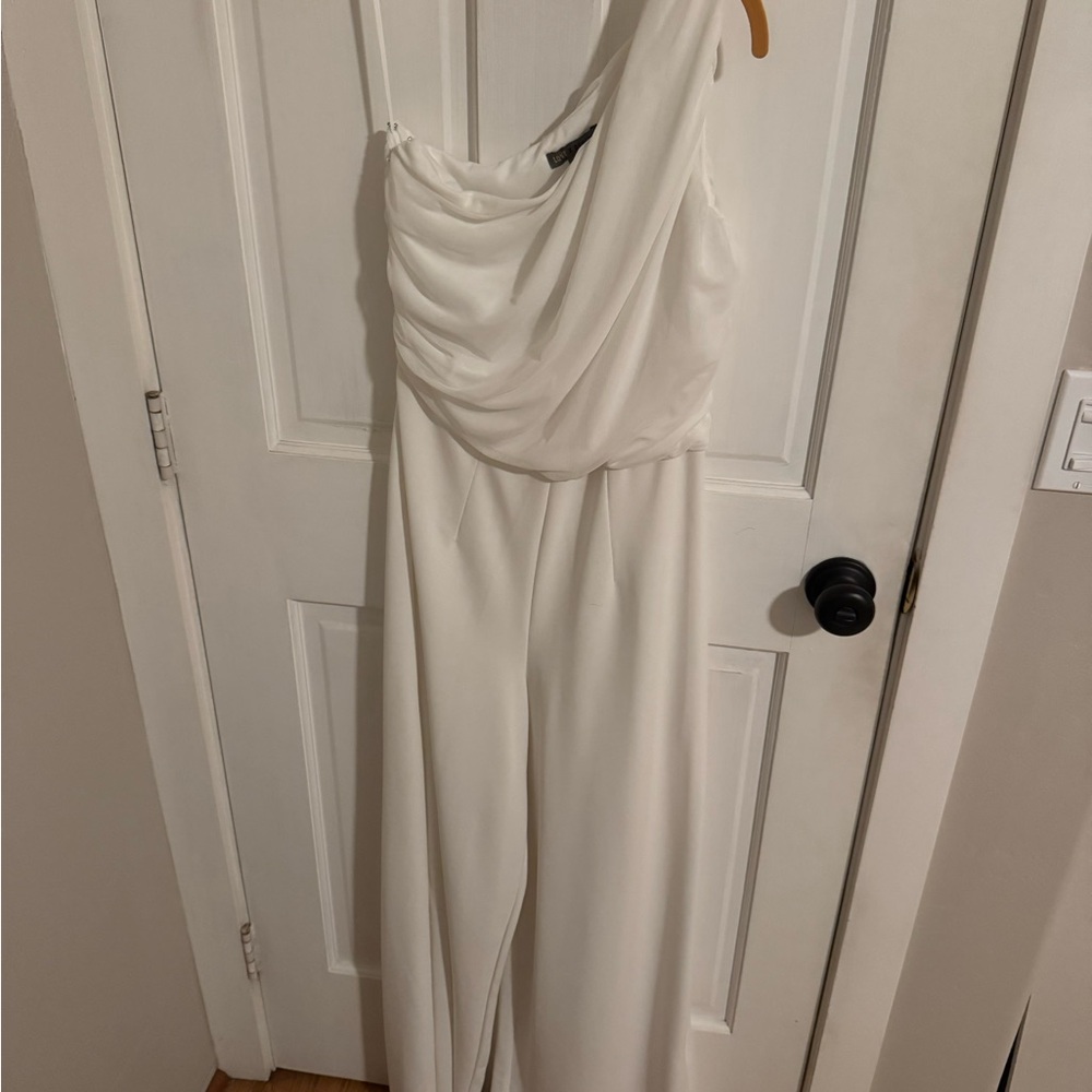White One-Shoulder Draped Jumpsuit
